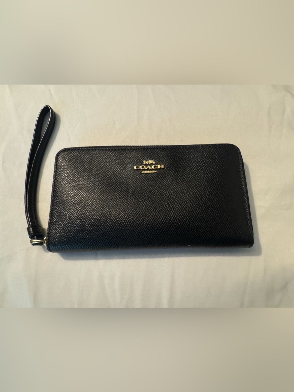 Coach Black Textured Leather Zip Wristlet